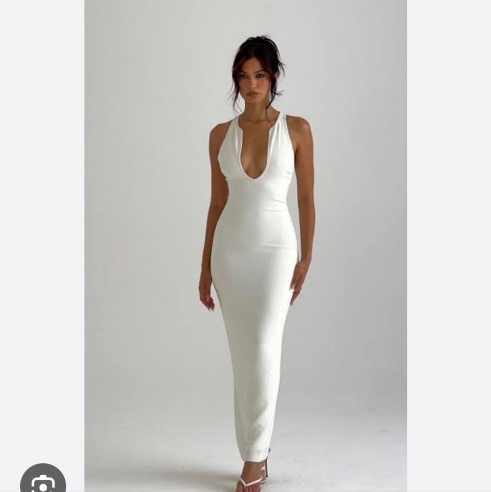 Eleanora ivory plunge maxi dress